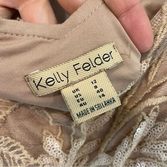 Kelley Felder Beige Tan Evening Gown Sequence Midid Dress US8 - Picture 8 of 12